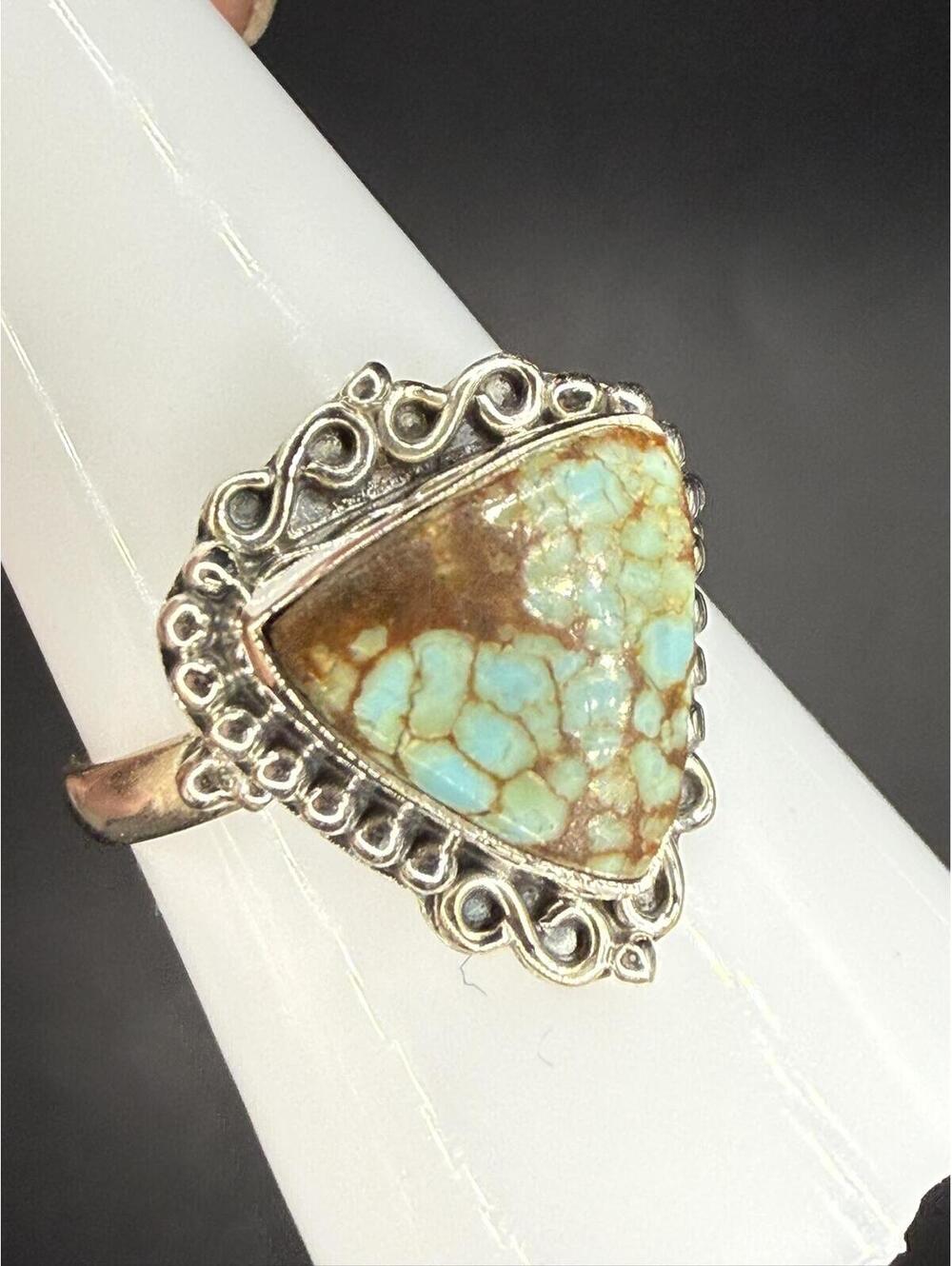 Triangular #8 Mine Turquoise & Sterling Silver Ring - Size 7